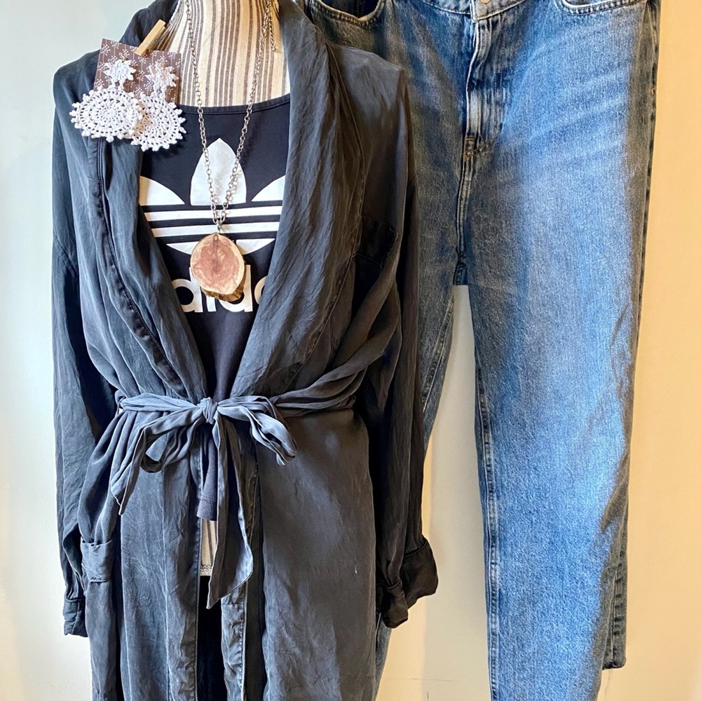 100% silk charcoal gray kimono